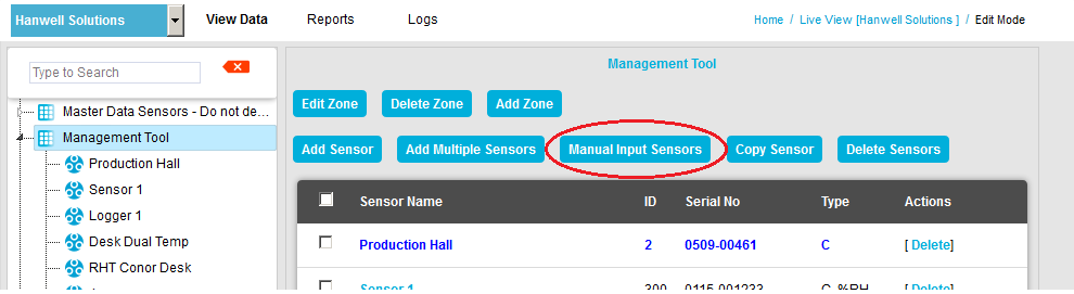 Manual Input Sensors Window