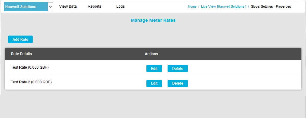 Manage Meter Rates Window New