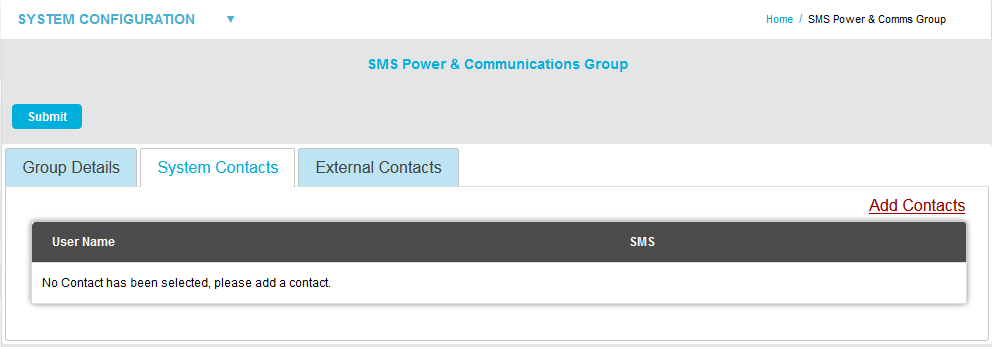 SMS POwer and Comms Group System Contacts