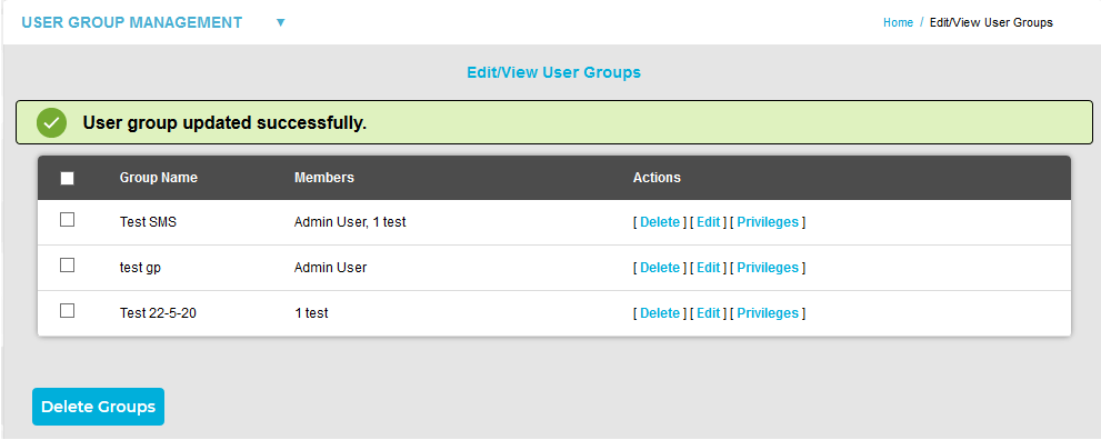 Edit User Groups Updated Successfully