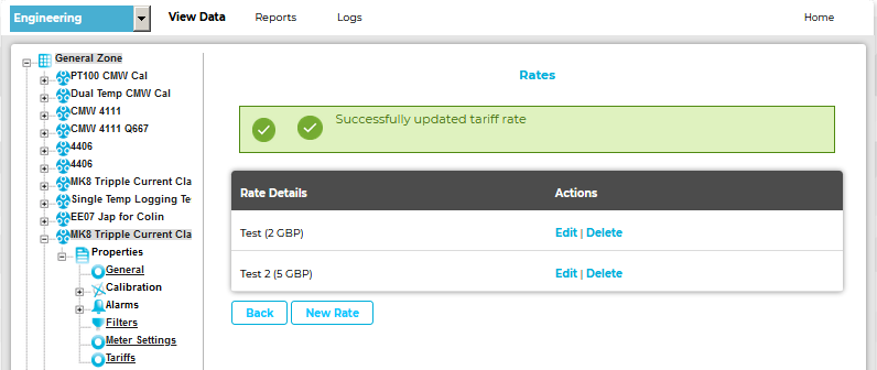 Edit Tariff Rate Successfully Updated OLD