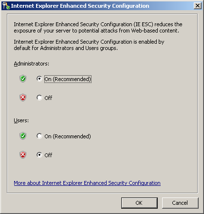 Internet Explorer Enhanced Security Config Dialog