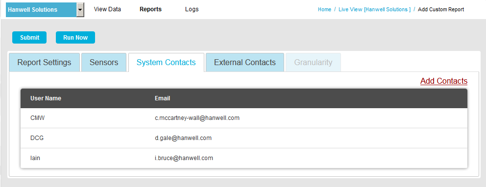 Custom Report System Contacts Selected