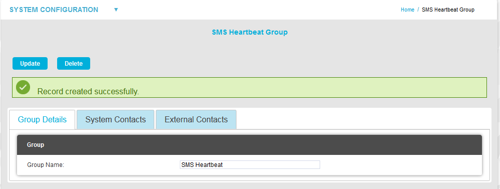 SMS Hearbeat Group Successfully Created