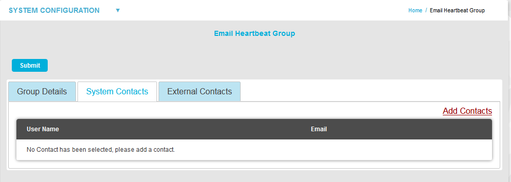 Email Heartbeat Group - System Contacts None