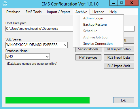 Archive EMS Config Window
