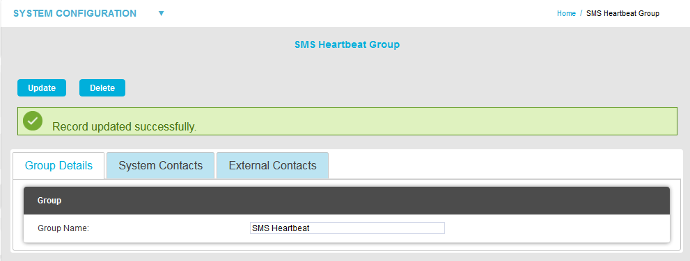 SMS Heartbeat Group - Record Updated Successfully