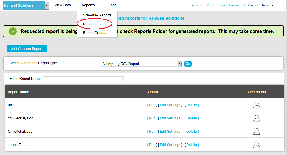 Select Reports Folder Drop Down2