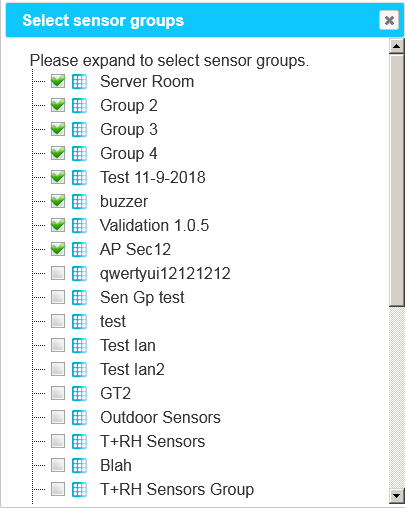 Select sensor groups window