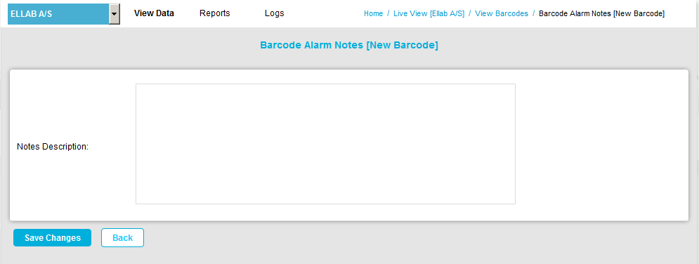 Barcodes Alarm Notes Add