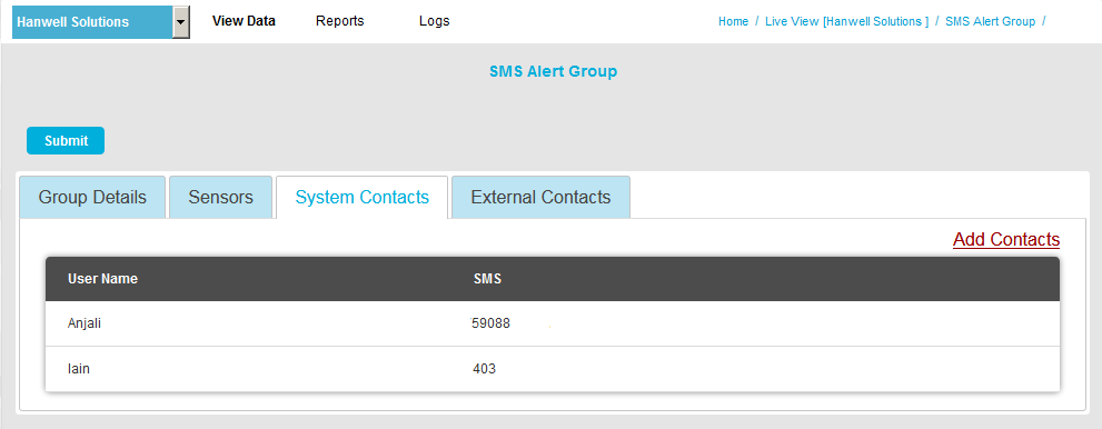 SMS Alerts Contacts Added