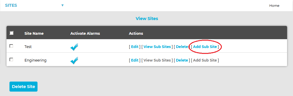 View Sites Add Sub Site Previous Versions