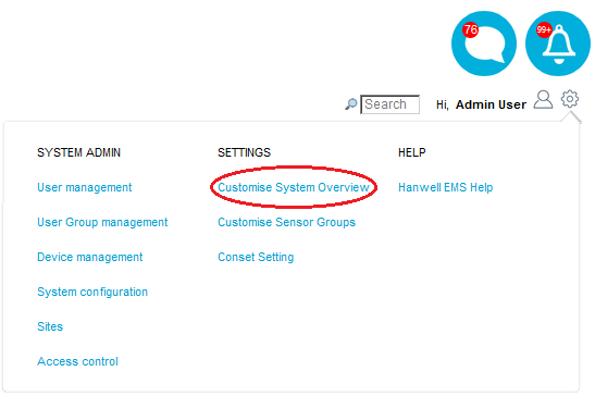 System Menu - Customise System Overview