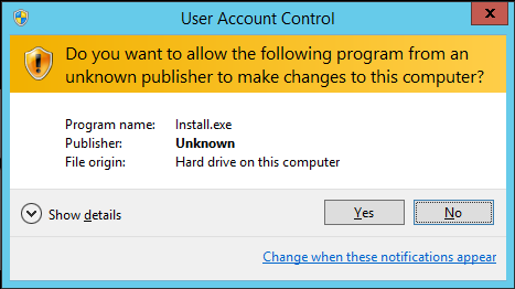 User Account Control Initial Window Install