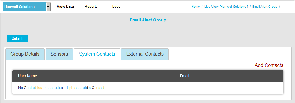 Email Alerts System Contacts Tab